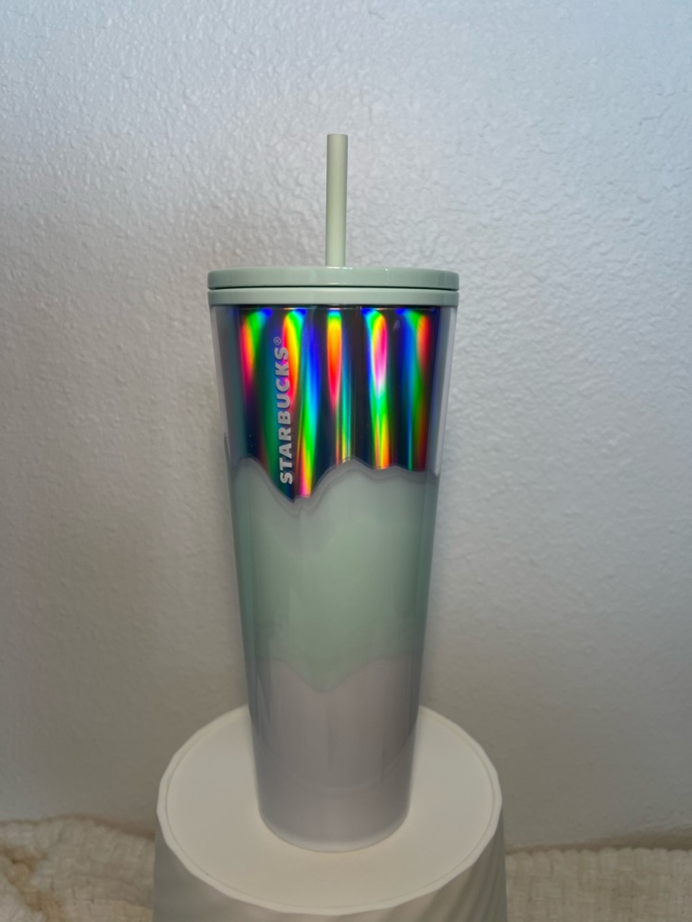 Starbucks Mint Tumbler with Holographic Rainbow Drip